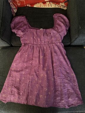 Aeropostale Purple Floral Puff-Sleeve Casual Dress